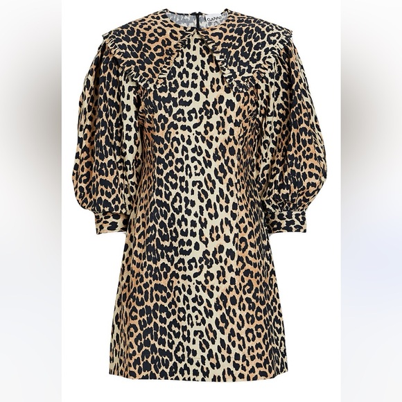 Ganni Leopard Cotton Poplin Mini Dress - Picture 7 of 13
